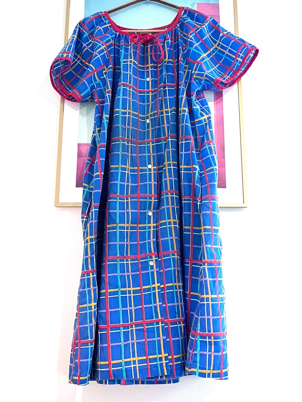 Vintage 1970s Multi-Color Plaid House Dress / Lounger S